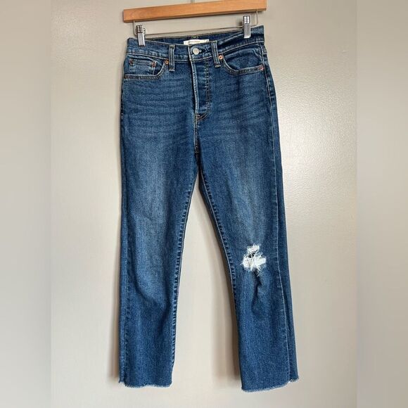 Levi’s Strauss wedgie straight button fly jeans size 27 distressed mid wash boho - Picture 2 of 12